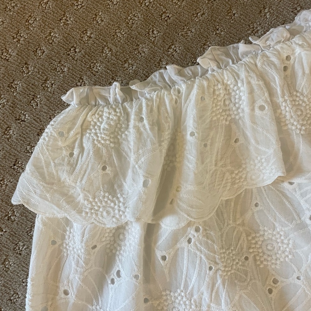 KAS New York Dulia White Floral Eyelet Lace One Shoulder Blouse, Sz S/M - Picture 5 of 14
